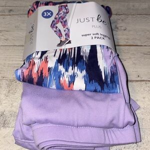 Just Be Plus Super Soft Leggings 2X & 3X Two Pack - Paint Brush & Purple Rose